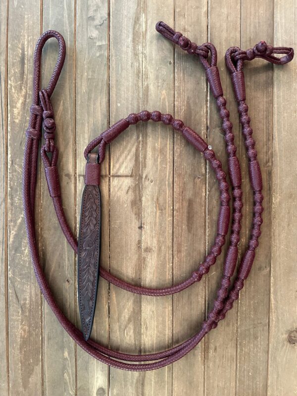 Romal Reins 16 plait 110” Kangaroo GM Pattern Burgundy Latigo Color