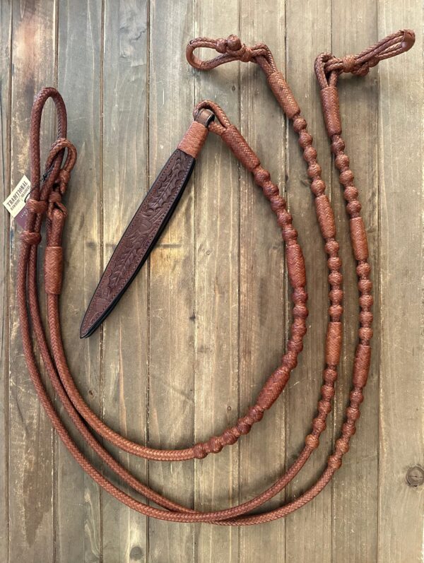 Genuine Kangaroo Romal Reins 16 Plait GM Pattern - Rich Whiskey #SK16