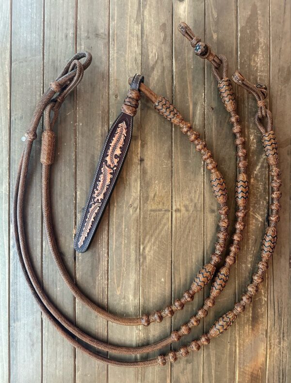 Romal Reins 30 plait George Moore Pattern Rich Carmel w/Black Accents