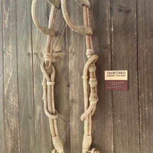 Beautiful Double Ear 30 Plait Braided Rawhide Headstall with Hitched Knots