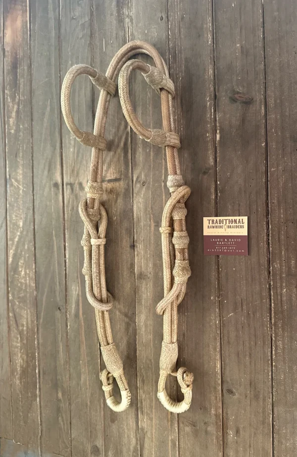 Beautiful Double Ear 30 Plait Braided Rawhide Headstall with Hitched Knots